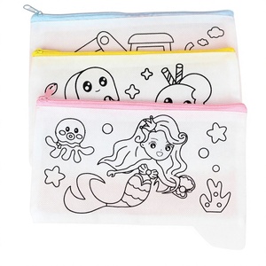 Estuche de tela no tejida sin estructura con asa suave para lápices, en blanco para graffiti DIY, para guardería y primaria - Product Image 1