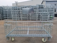 Chariot en acier à mailles métalliques pliable et empilable, cage en acier, roues pour palettes, certifié CE, argent, capacité de charge de 500 à 1500 kg