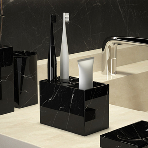 Tinh Khiết Trắng 4-Mảnh Cao Cấp Thân Thiện Với Môi Hiện Đại Kết Cấu Bằng Đá Cẩm Thạch Nhựa Phòng Tắm Phụ Kiện Set Tumbler Bàn Chải Đánh Răng Chủ Xà Phòng - Product Image 4