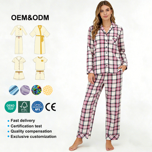 Ensemble de pyjamas pour femmes Baifei à imprimé écossais personnalisé, <span class=keywords><strong>2</strong></span> pièces, pyjama en bambou à manches longues, vêtements de nuit pour femmes, ensembles de vêtements de détente - Product Image 1