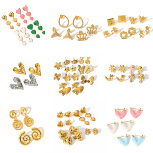 Pendientes de mariposa de acero inoxidable con diseño de corona en forma de corazón para mujer, joyería de moda, origen Yiwu - Product Image 2