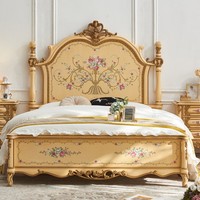 Lit à baldaquin JINS en bois massif peint à la main, doré, style vintage français, taille Queen, chambre principale, luxe, royal, romantique, classique