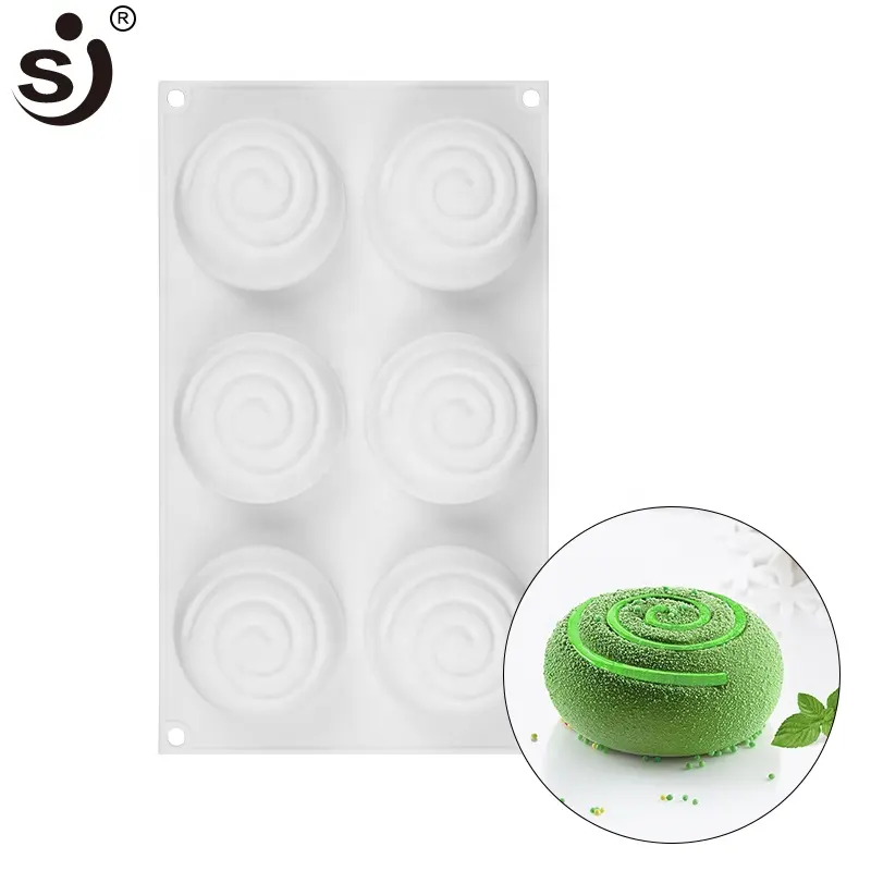 Fornitore della cina di Alta Qualità 6 Cavità Rotonda Spirale Silicone Mousse 3d Stampi per dolci