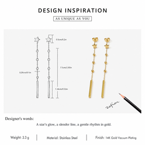 ต่างหูทรงหยดน้ำสตาร์บาร์เชน สแตนเลสสตีล ชุบทอง 14K ด้วยระบบสุญญากาศ - Product Image 4