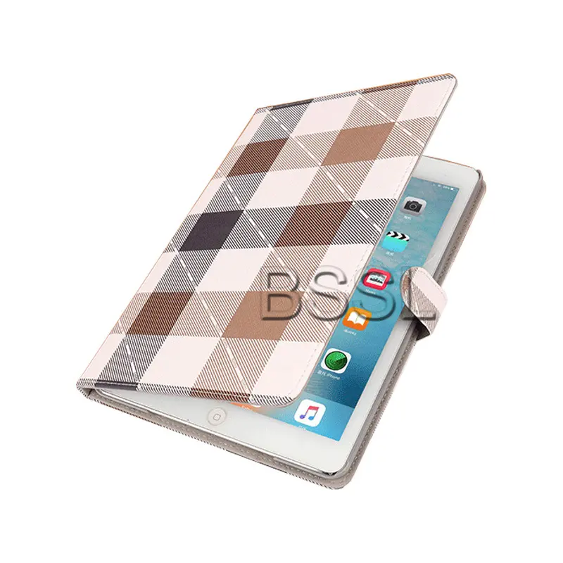 Ốp Lật Thông Minh 9.7 Inch Bằng Da PU Phối Lưới Họa Tiết Kẻ Ô Cho iPad Pro Air 10.5 Inch, Ốp Bảo Vệ Máy Tính Bảng Dạng Lưới Cho iPad Mini 1/2/3