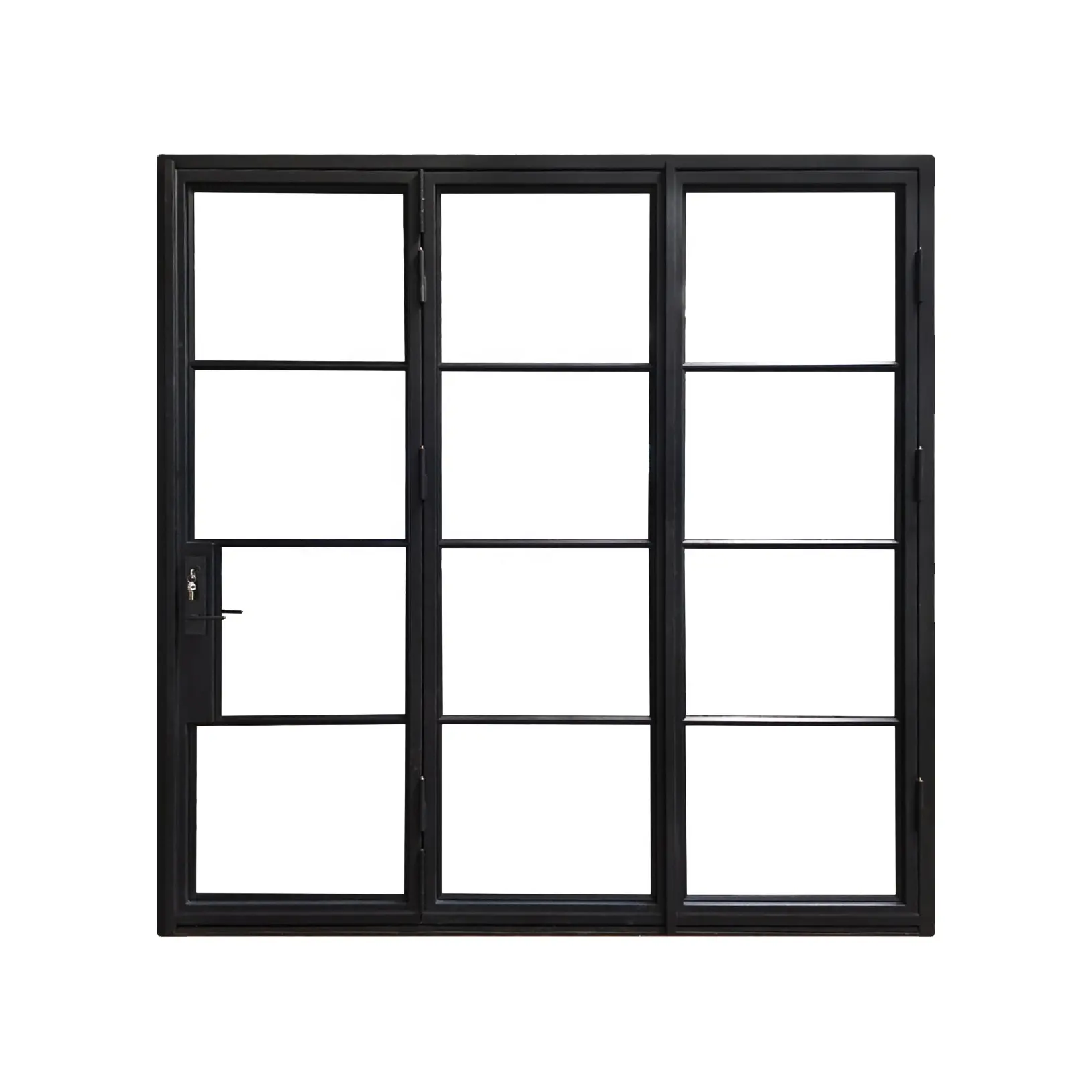 Puerta de vidrio de doble capa personalizada francesa moderna, acero de hierro forjado plegable doble para dormitorio con solución de diseño gráfico
