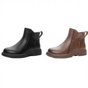 Bottines à talon épais décontractées UP-5110r pour femmes, en cuir véritable, fermeture à enfiler et à glissière, semelle extérieure en caoutchouc, bottes d'hiver pour l'automne/hiver - Product Image 3