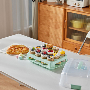 Hot Sale Portable Transparent Two-Tier <strong>Cake</strong> Stand with Handle <strong>Container</strong> Holds Pies <strong>Rectangle</strong> <strong>Cake</strong> Carrier Plastic <strong>Cake</strong> Base - Product Image 1