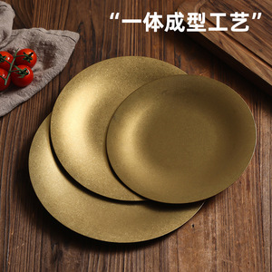 Vintage Stainless Steel Round Shallow Plate Distressed Gold Microwave Safe Dinnerware For Barbecue Hot Pot Dessert Snack - Product Image 4