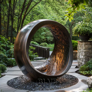 Scultura Astratta in Bronzo Forgiato a Doppio Anello, Grande Statua in Metallo Rame Forgiato per Giardini e Ingegneria Urbana Esterna - Product Image 5