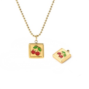 Wholesale Dainty Enamel Jewelry Gold Plated Stainless Steel Geometric Cherry Portrait Moon Enamel Pendant Women <b>Necklace</b> - Product Image 5