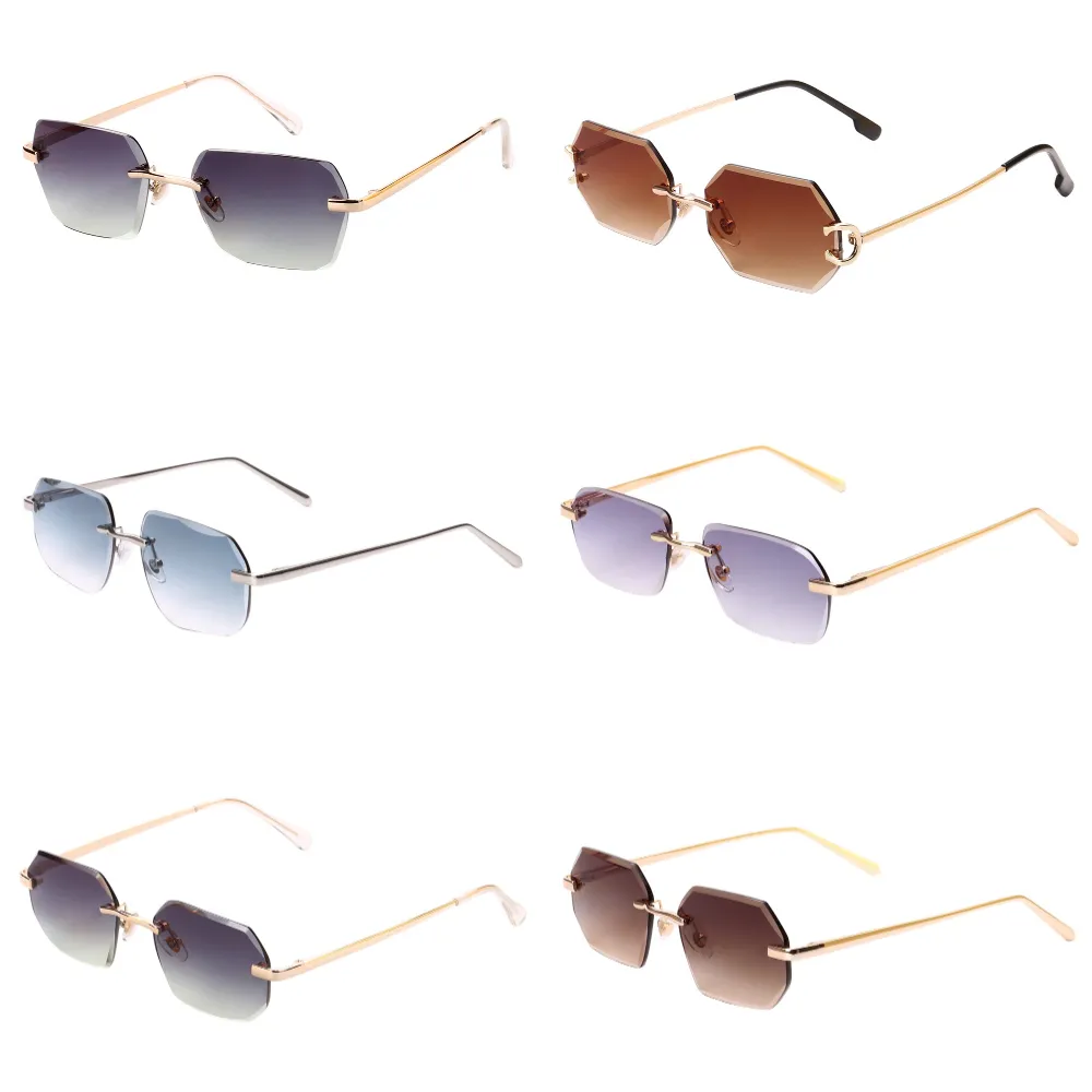 Wholesale sunglasses designer diamond cut brand sunglasses rimless for mens luxury small frame sunglasses 2023 women rimless
