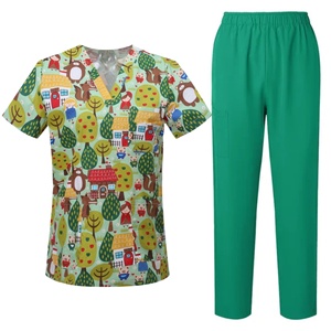 Top di alta qualità con stampa di animali multicolori da donna Scrub uniformi set di Scrub <span class=keywords><strong>medici</strong></span> frub Scrub medico uniforme da <span class=keywords><strong>lavoro</strong></span> da laboratorio di infermiere - Product Image 4