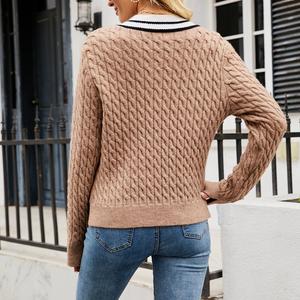 Cardigan décontracté d'automne pour <span class=keywords><strong>femme</strong></span>, style universitaire, coupe ajustée, col en V, tricoté, manches longues, avec logo frontal - Product Image 5