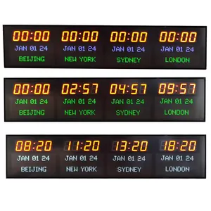 Zhong Xiaoxiao ยี่ห้อ 4 โซนเวลานาฬิกา LED ผนังขนาดใหญ่นาฬิกาหลายโซน LED นาฬิกาแขวนโซนเวลาแบบดิจิตอลพร้อมวันที่