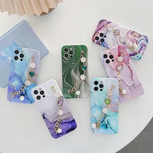 Fashion Girls Pearl Jewel Chain Hand Strap Marble Phone Case for iPhone 12 Pro Max 11 Pro Xs Xr 7 8 Plus