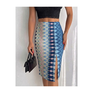 Falda midi tipo lápiz con cintura elástica y abertura frontal para mujer, talla estándar SML, 70 cm de largo - Product Image 2
