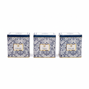 Kontensan Rectangular Metal <b>Storage</b> Set 80x 120 mm (Set of 3) Azulejo-Inspired Blue White Decorative Pattern Azulejos Design - Product Image 2