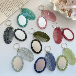 Hot Sales Cartoon Oval Mini Coin Holder Keychain Premium Glitter Portable Makeup Mirror Acrylic DIY Girls Car <b>Bag</b> <b>Charms</b> - Product Image 1