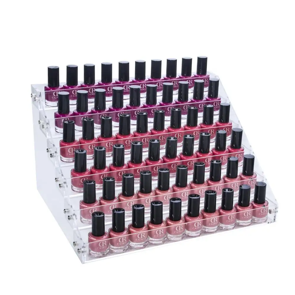 Organizador de esmalte de unha acrílico, 6 tier, óleos essenciais, suporte transparente, prateleira, expositor