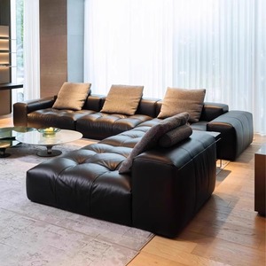 Sofá Modular Recto de Cuero Italiano Minimalista Pixel, Tapizado en Cuero de Primera Calidad, Color Negro, para Sala de Estar - Product Image 3