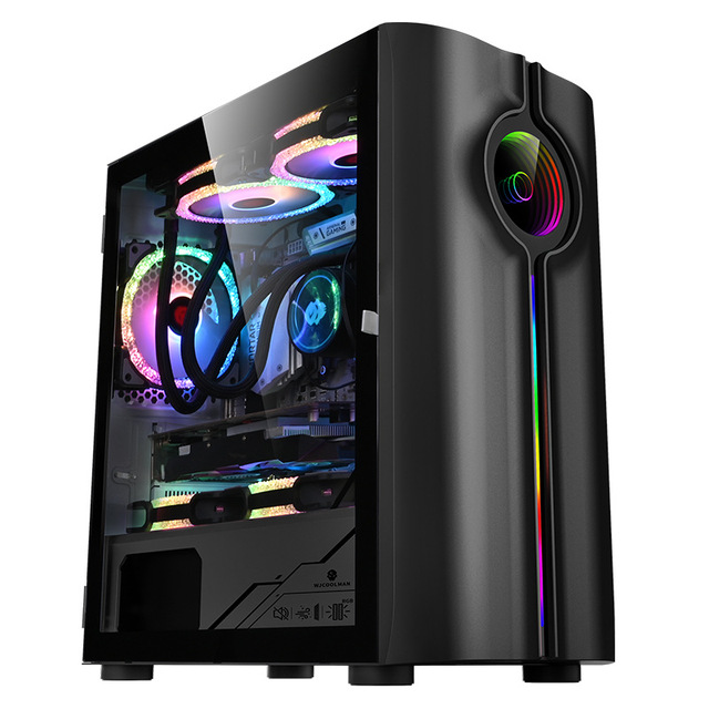 Desktop Computer Case Water-cooled with RGB Light Strip Color Light Tempered Glass Side Flip case