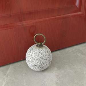 Tope de Puerta de Bola de Piedra Gris Natural Tallada, Diseño Art Deco con Mango de Metal, Patrón de Naturaleza Muerta, Decoración Navideña Móvil para el Hogar - Product Image 3