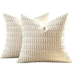 Housse de <span class=keywords><strong>coussin</strong></span> en velours côtelé texturé de qualité supérieure - Housse de <span class=keywords><strong>coussin</strong></span> carrée unie douce pour canapé, lit, décoration de bureau - Product Image 5