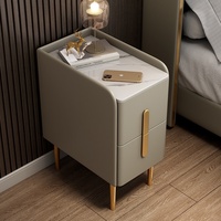 Table de chevet ultra-étroite moderne en bois massif avec plateau en pierre, finition cuir, 3 tiroirs, intelligente, pour chambre à coucher