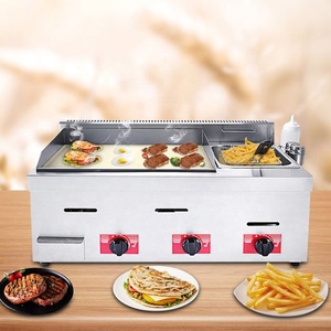 Piastra Commerciale con Friggitrice, Griglia a Gas in Acciaio Inox con Piastra Piatta e Friggitrice - Product Image 4