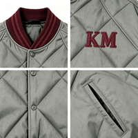 Blouson Bomber Matelassé Homme avec Broderie KM, Col Côtelé, Boutons Pression, Style Baseball Rembourré, Veste d'Hiver Chaude