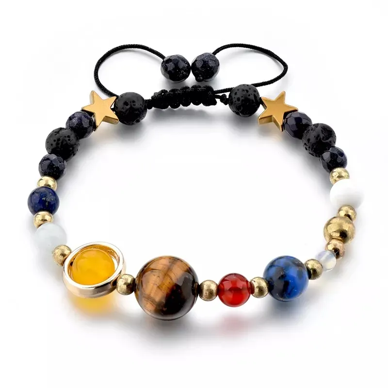 Universe Galaxy Eight Planets Solar System Guardian Star Natural Lava Stone Beads Bracelet For Men & Women