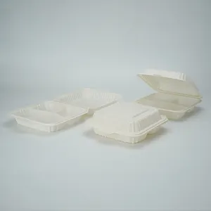 1.000ml Behälter für Takeaway-Lebensmittel rechteckige milchige weiße Lunchboxen biologisch abbaubare umweltfreundliche klassische Bento-Schachtel aus Maisstärke