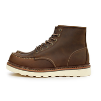 Sepatu Boots Kulit Crazy Horse Coklat Unisex Model Moccasin Bertali Goodyear, Sepatu Musim Dingin Pria, Bernapas, Anti-Slip, Sol Karet Persegi