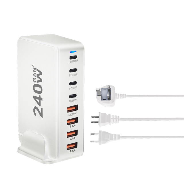 240W 8-Port GaN Charger QC3.0 PD Fast Charging Station for Camera Phone Tablet Travel Desktop Adapter US EU UK AU Plug Station