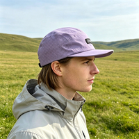 Casquette de camping en polyester respirant à 5 panneaux, personnalisable, avec fermeture à cordon, vente en gros