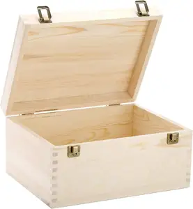 Boîte en bois non finie Boîte en bois de pin naturel non fini avec couvercle à charnière 13x10x6.5 pouces