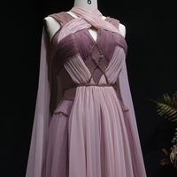 Vestido de Noche Elegante Lsz309 Color Rosa Degradado con Manga Tipo Capa, Espalda Descubierta y Tirantes Cruzados, Vestidos de Fiesta para Mujer Jancember