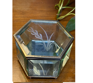 Luxury Hexagon Etched Glass Jewelry <b>Box</b> Metal <b>Frame</b> Floral Engraved Decorative Trinket Storage Customizable Size Color Vintage - Product Image 1