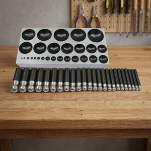 Kit de poinçons à dôme avec bloc de façonnage en acier plat, outils manuels en acier trempé pour la fabrication de bijoux et le façonnage des métaux, pour bijoutiers | GS622D - Product Image 2
