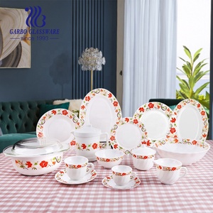 中国批发工厂经典蛋白石餐具便宜定制贴花餐具58件蛋白石玻璃器皿餐具套装 - Product Image 4