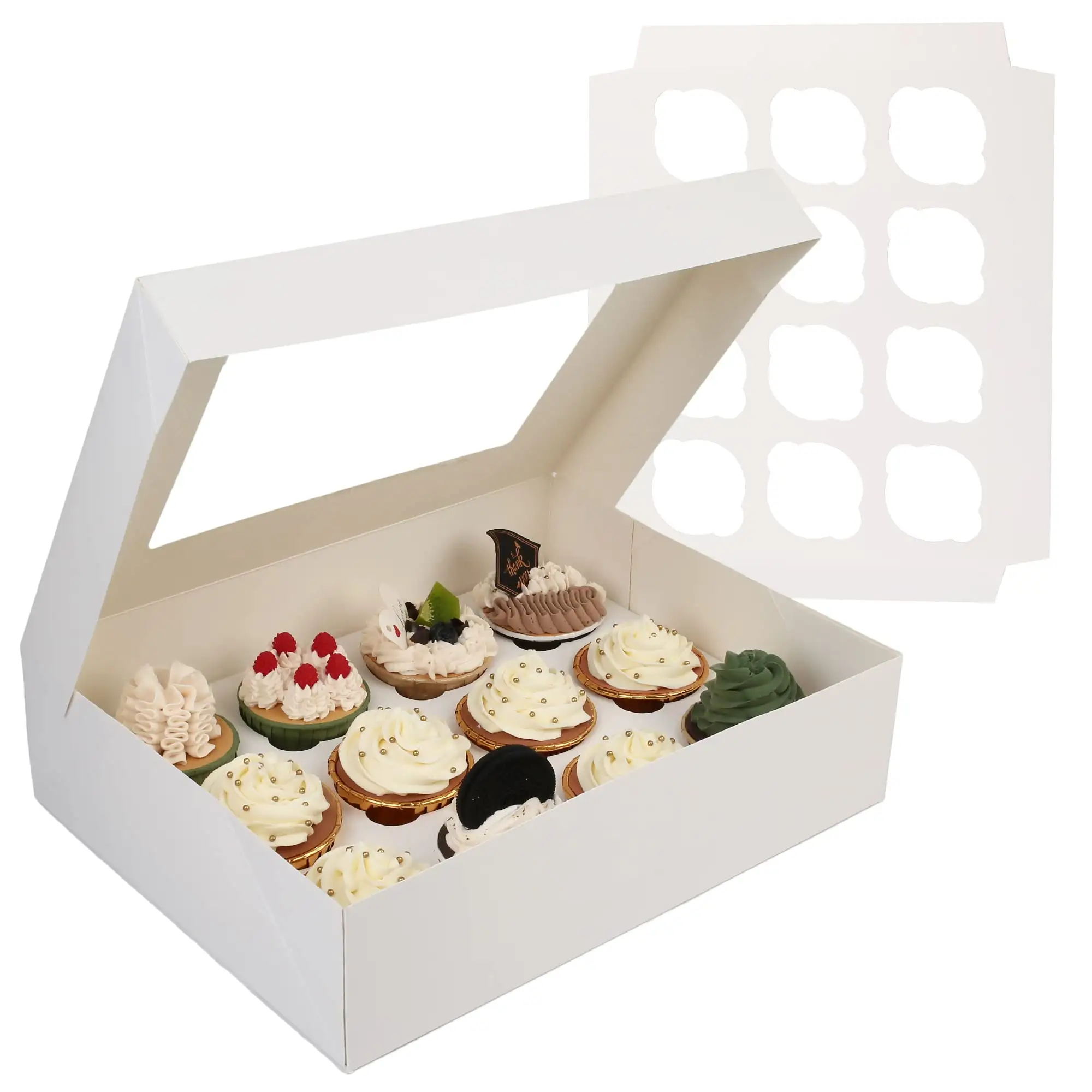 Benutzer definierte Pappe weißen Kuchen mit Fenster Packbox 4 Loch und 6 Löcher Backen Cupcake Box Cupcake Boxen 12 Loch