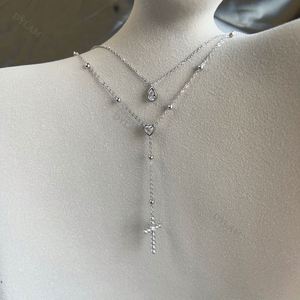 Dylam Sterling Silver 925 Christian Water Drop and <b>Cross</b> Pendant Layer Necklace - Product Image 5