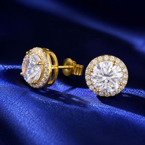 Fine Jewelry Screw Back Women Luxury Gold Plated 925 <b>Sterling</b> <b>Silver</b> Iced VVS Moissanite Halo <b>Stud</b> Earrings Waterproof Hip Hop - Product Image 2