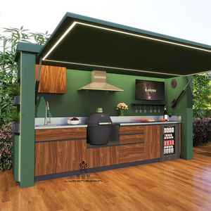 Cuisine extérieure avec barbecue et réfrigérateur, structure en alliage d'aluminium, armoire en bois, étanche, pour jardin, terrasse, patio, séjour - Product Image 3