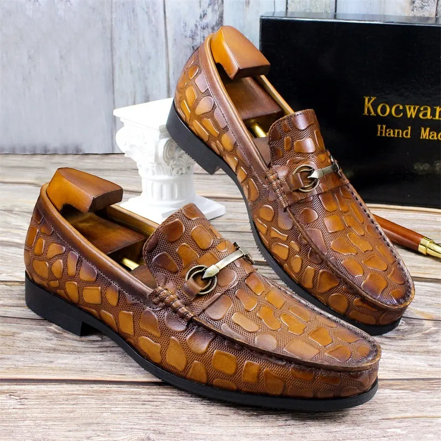 High-end de luxo novos mocassins relevo jacaré couro dos homens cavalo manilha slip-on mocassins Negócios sapatos de couro casuais