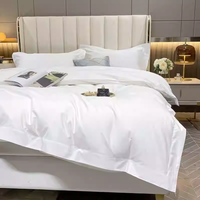 Parure de lit unie en coton satiné pur 60S pour hôtel, drap-housse et couvre-lit blancs, vente en gros d'usine