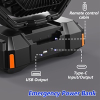 Ventilateur de camping F22S 40000mAh, ventilateur alimenté par batterie avec lumière LED, ventilateur de bureau à 4 vitesses avec télécommande, ventilateur portable rechargeable