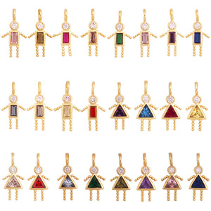 Diy joyería cobre chapado en oro geométrico redondo cuadrado accesorios significativo Color brillante circón piedra natal niños niñas colgante - Product Image 1