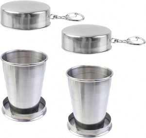 Tasse de voyage télescopique pour le camping, tasse pliable pour la randonnée avec porte-clés, en acier inoxydable portable, vente chaude, 3 tailles, tasses et soucoupes de luxe - Product Image 1